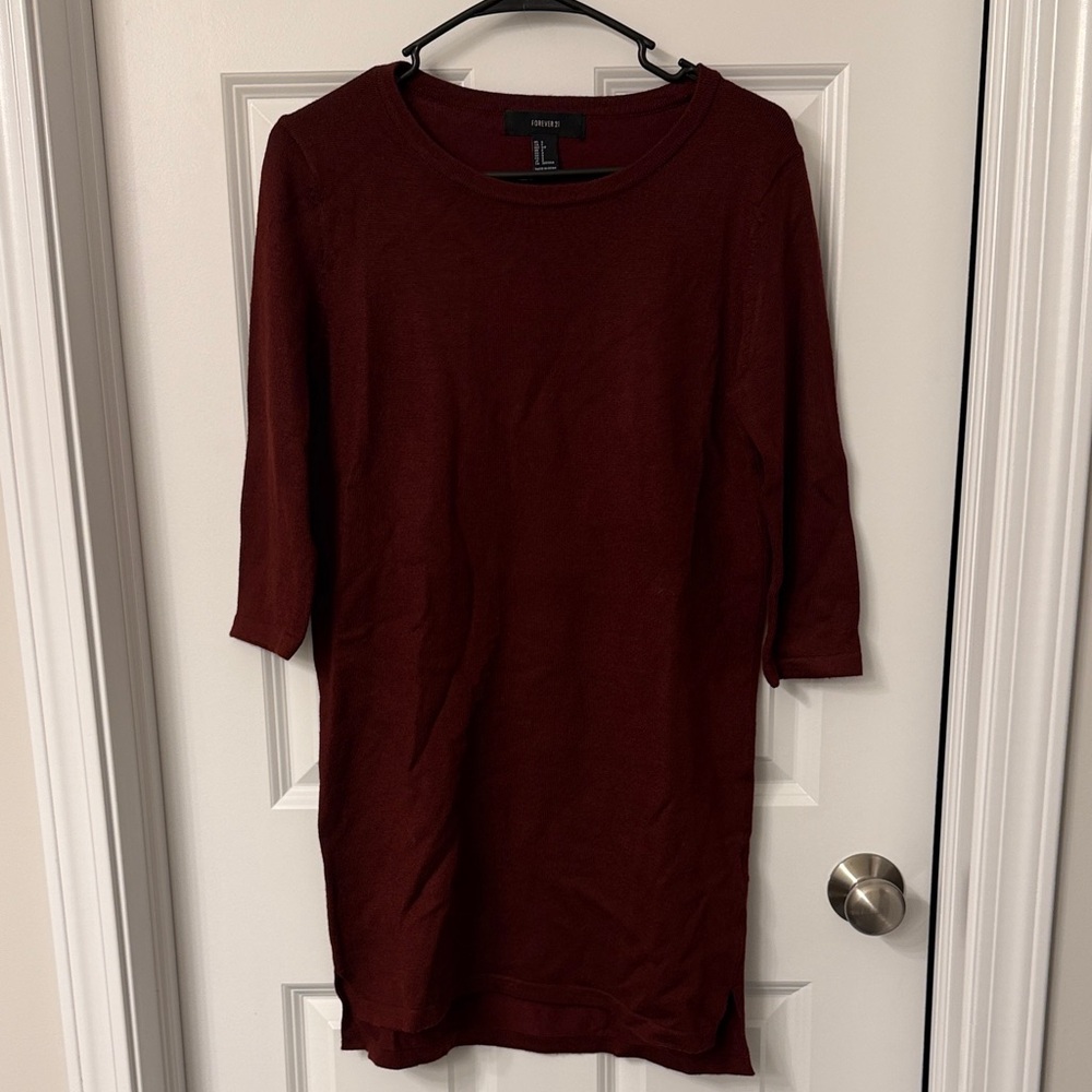 Forever 21 Burgundy 3/4 Length Sleeved Sweater Dress